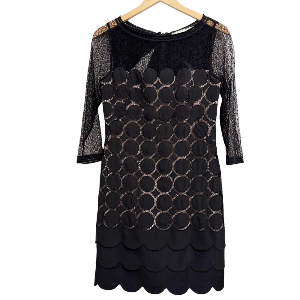 Karen Millen Black Sheer Sleeve Dot Appliqué Bow Back Dress 8